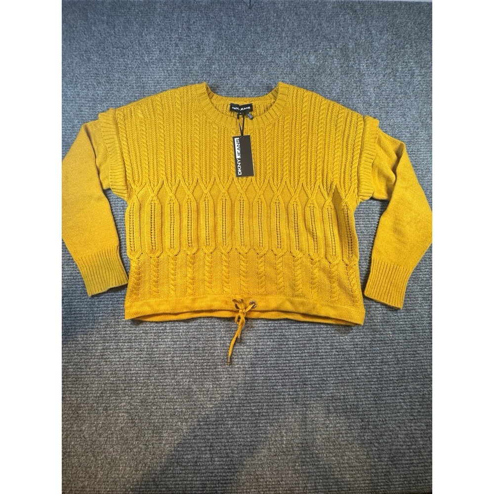 NWT DKNY Cable Knit Poncho Sweater Crewneck Yellow‎ Women's Size XL Gift New